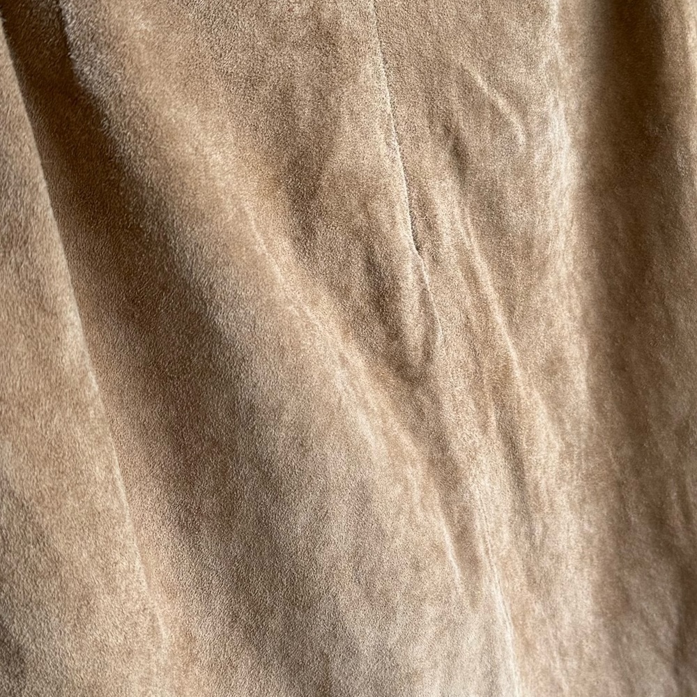 Chico's brand tan suede leather skirt whipstitch ruffled hem size 1 - Picture 16 of 17